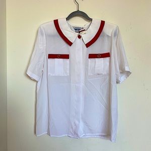 Vintage 80’s White & Red Collared color Block Blouse